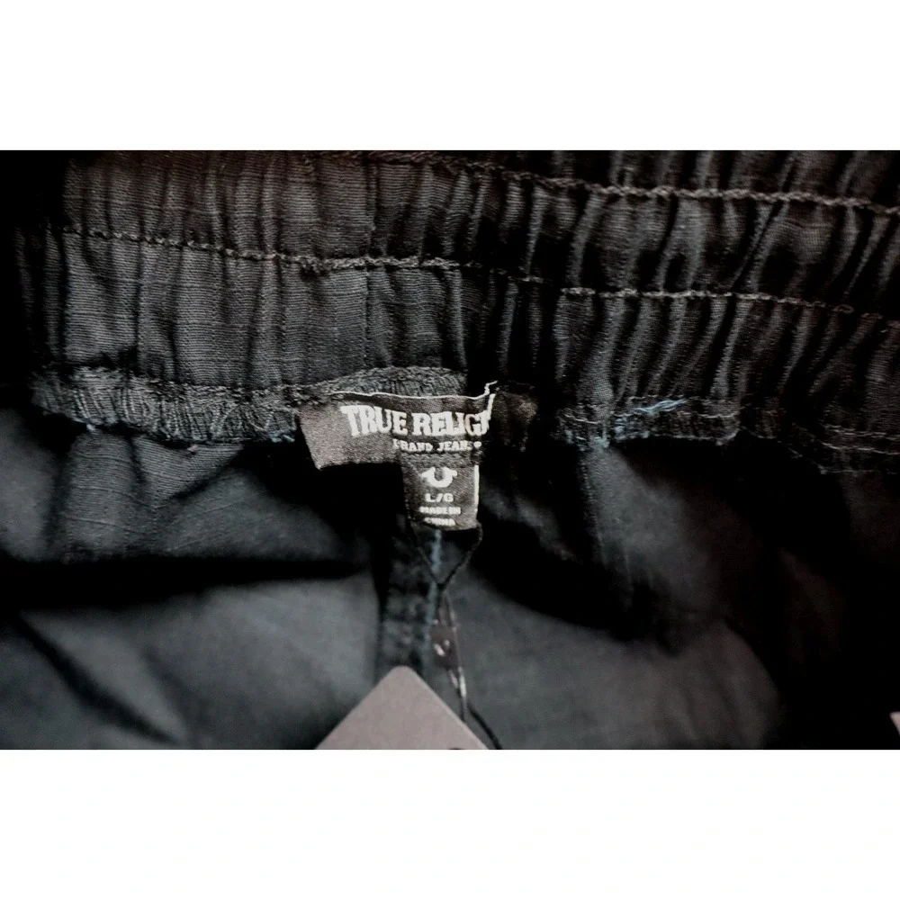 True Religion Ripstop Cargo Jogger Pants Mens Size L Black Pockets Draw String